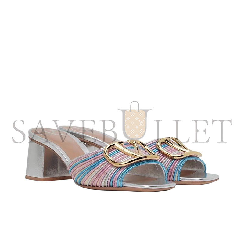 Va1e*ntin0 metallic vlogo signature slide sandal with cornely embroidery 60mm